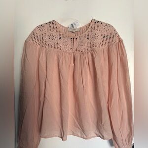 LOFT Blush Crochet Accent Blouse